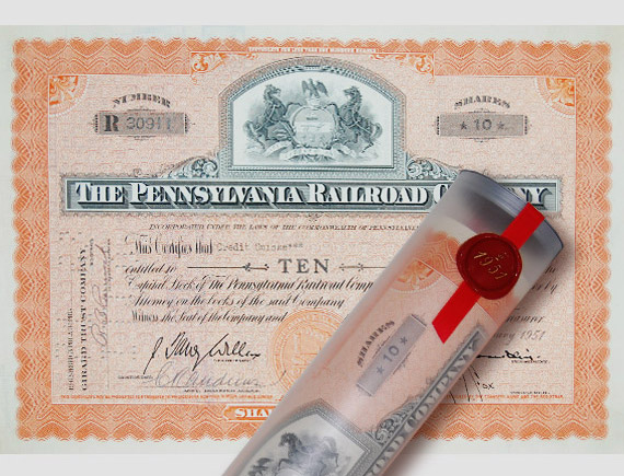 Aktie 1951 PENNSYLVANIA RAILROAD in Geschenkrolle