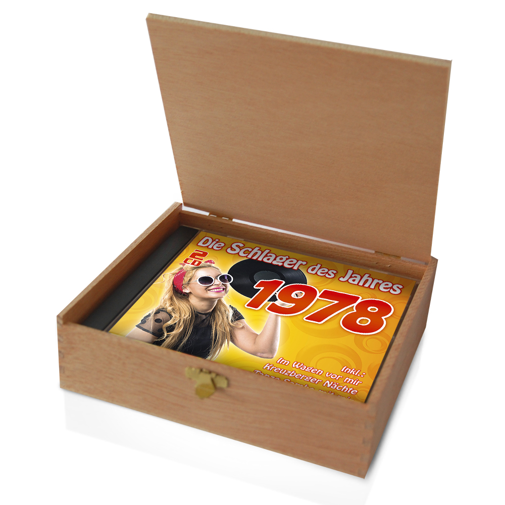 CD 1978 Schlager in Holzkiste mit Banderole und Siegel