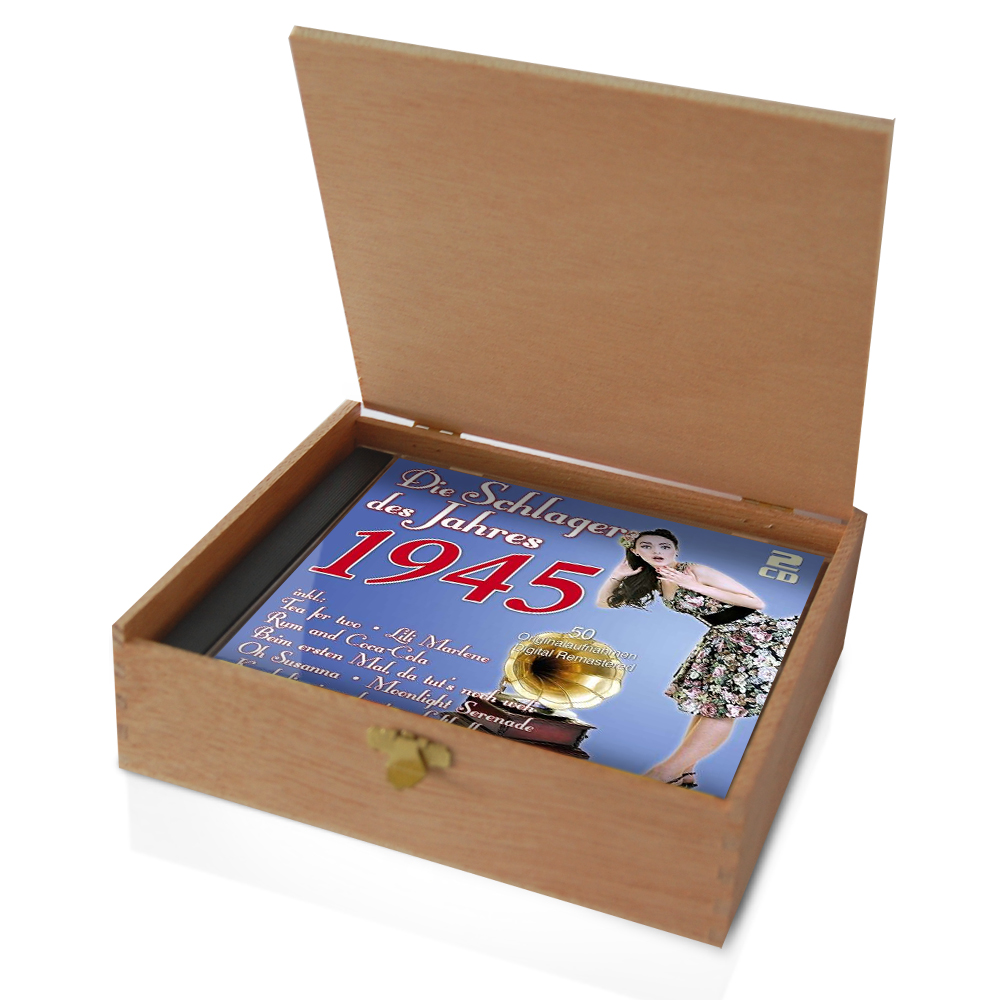 CD 1945 Schlager in Holzkiste mit Banderole und Siegel