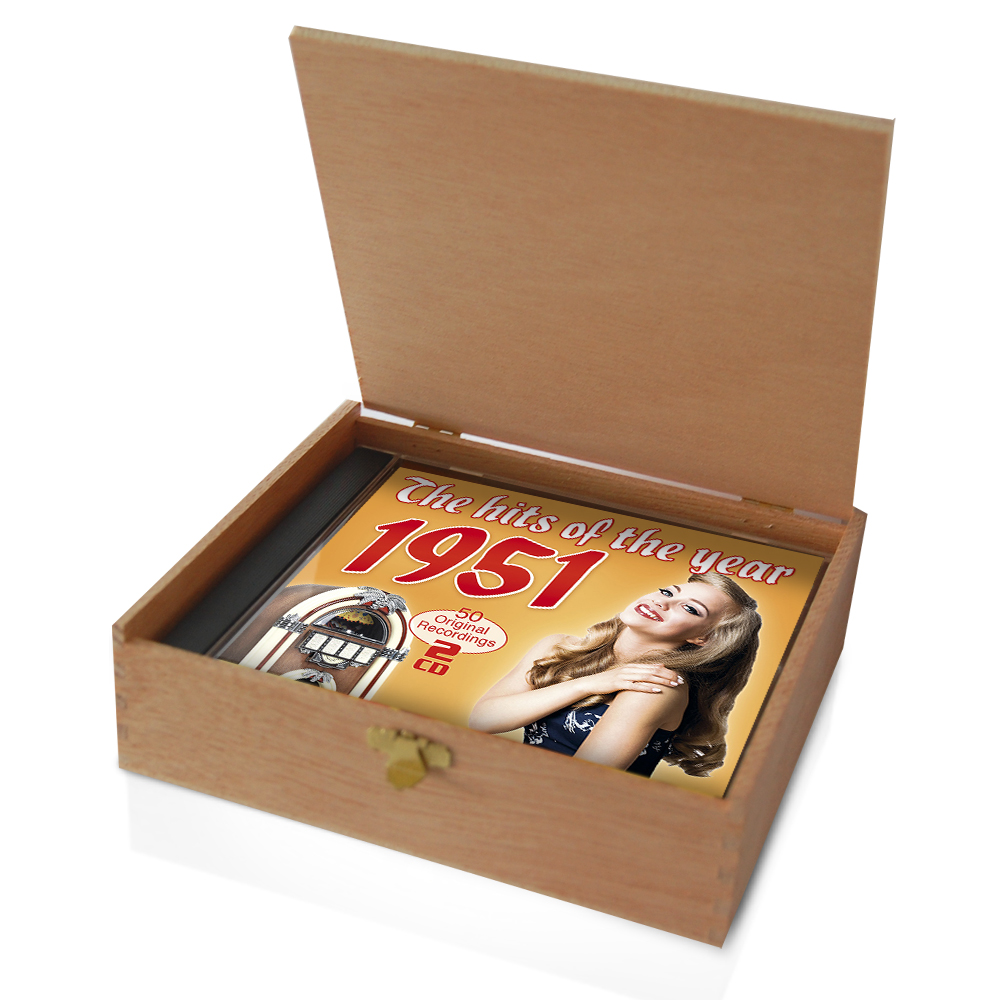 CD 1951 Musik Hits in Holzkiste mit edler Banderole