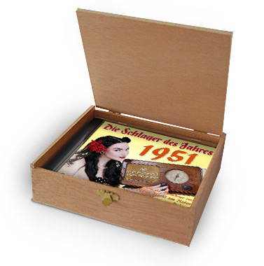 CD 1951 Schlager in Holzkiste mit Banderole und Siegel