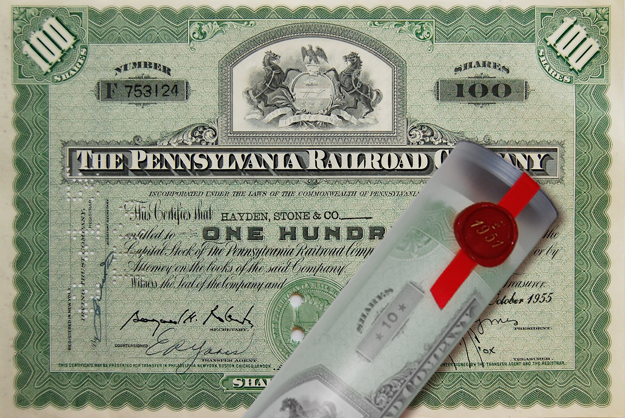 Aktie 1955 PENNSYLVANIA RAILROAD in Geschenkrolle