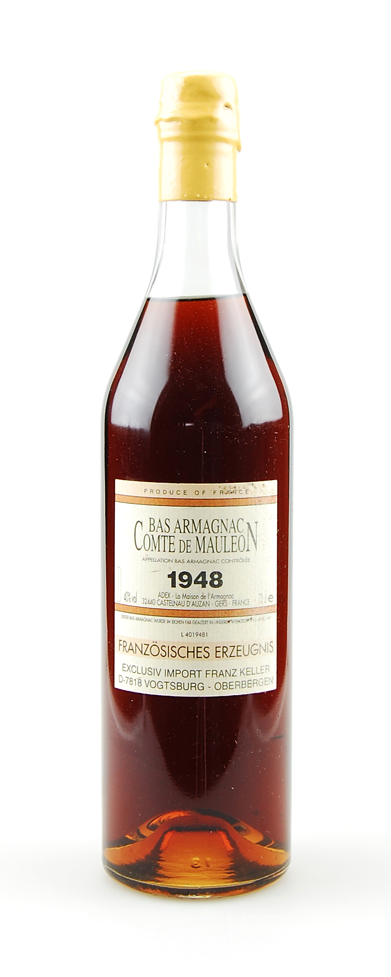 Armagnac 1948 Bas Armagnac Comte de Mauleon