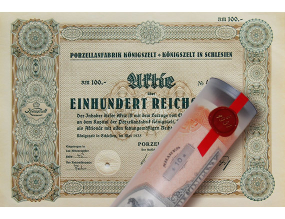 Aktie 1935 PORZELLANFABRIK SCHLESIEN in Geschenkrolle