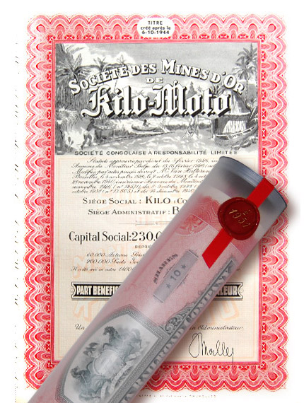 Aktie 1944 KILO-MOTO MIENEN in edler Geschenkrolle