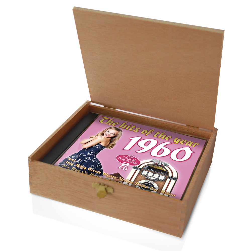 CD 1960 Musik Hits in Holzkiste mit edler Banderole
