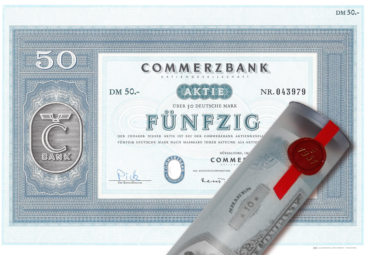 Aktie 1967 COMMERZBANK in edler Geschenkrolle