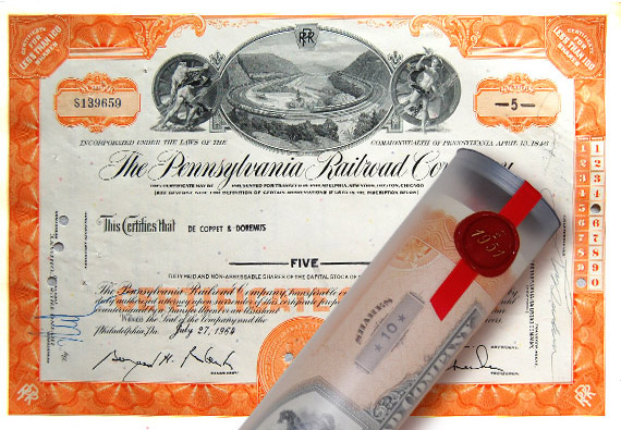 Aktie 1964 PENNSYLVANIA RAILROAD in Geschenkrolle