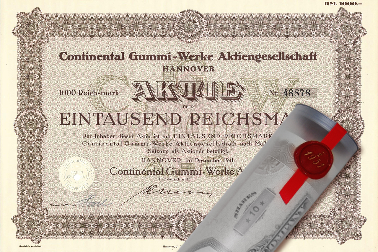 Aktie 1941 CONTINENTAL AG in erlesener Geschenkrolle