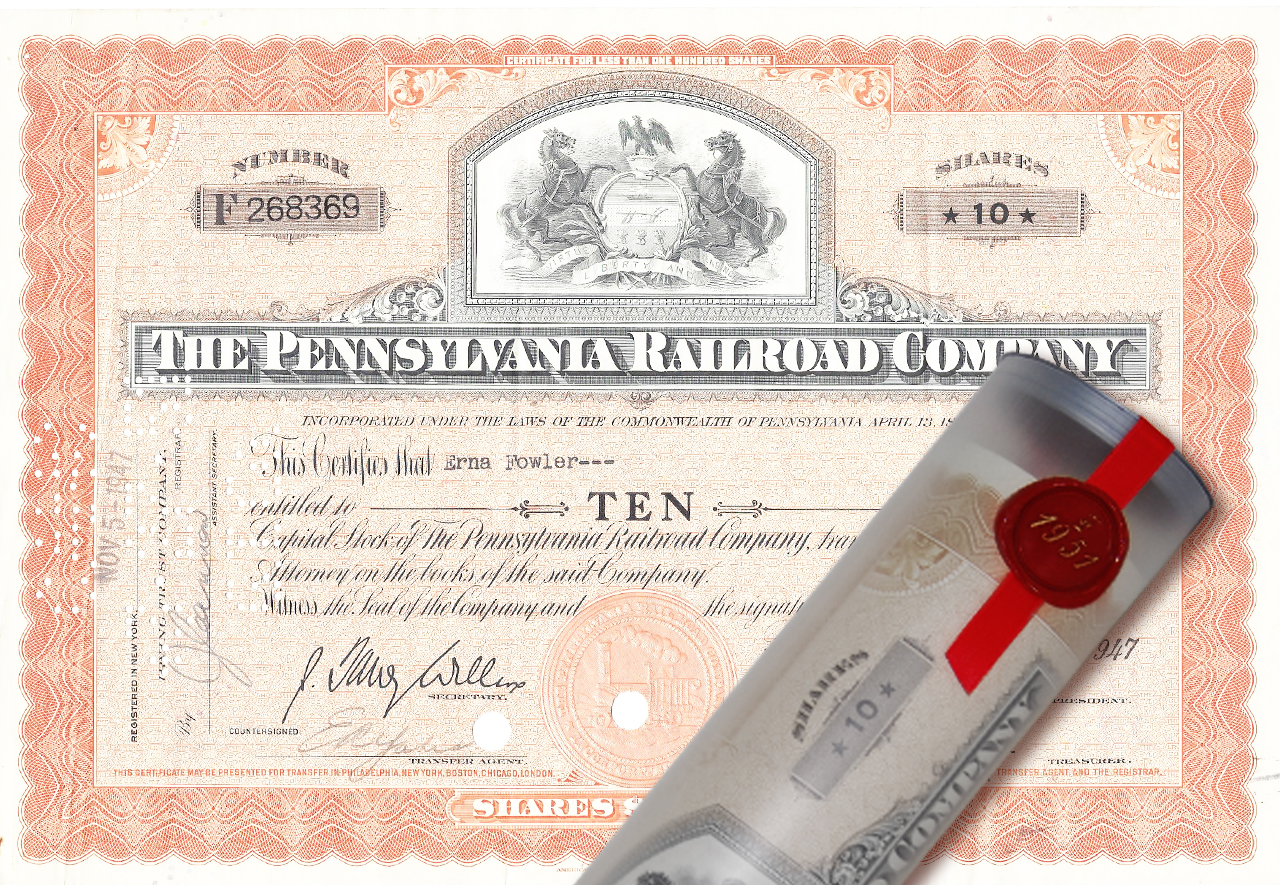 Aktie 1947 PENNSYLVANIA RAILROAD in Geschenkrolle