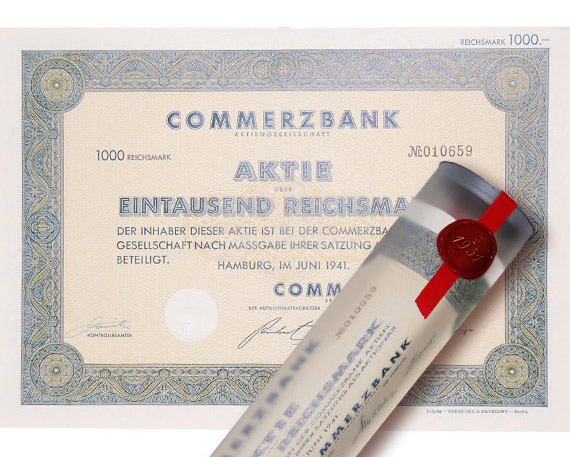 Aktie 1941 COMMERZBANK in edler Geschenkrolle