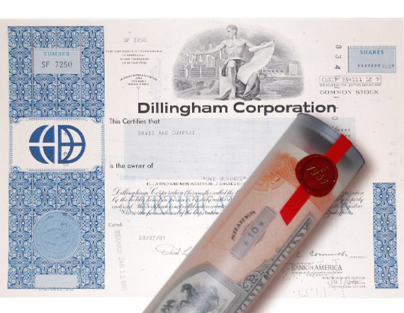 Aktie 1981 DILLINGHAM BAU in erlesener Geschenkrolle