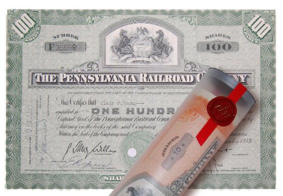Aktie 1949 PENNSYLVANIA RAILROAD in Geschenkrolle