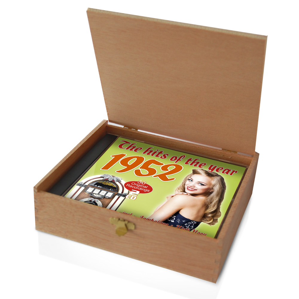 CD 1952 Musik Hits in Holzkiste mit edler Banderole