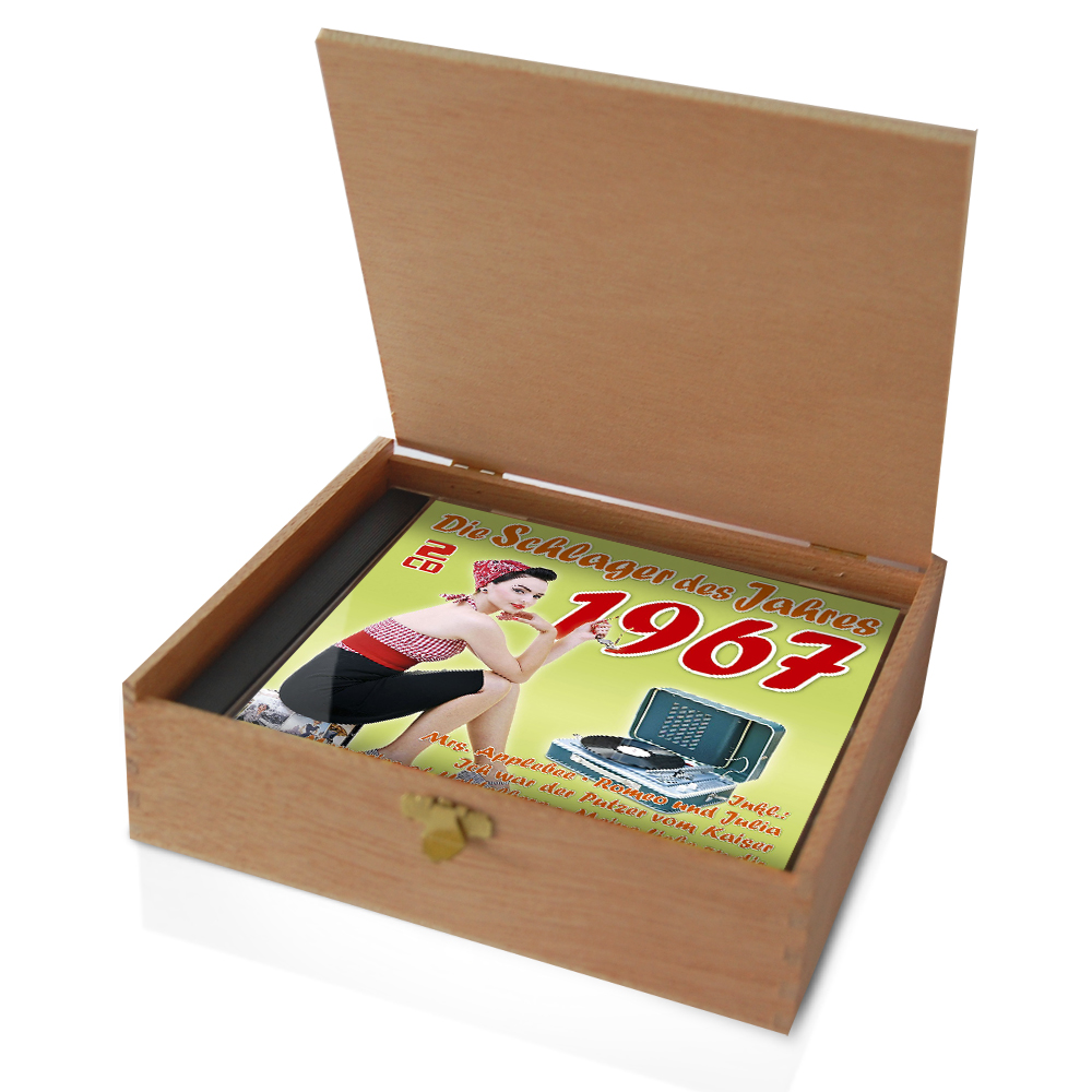 CD 1967 Schlager in Holzkiste mit Banderole und Siegel