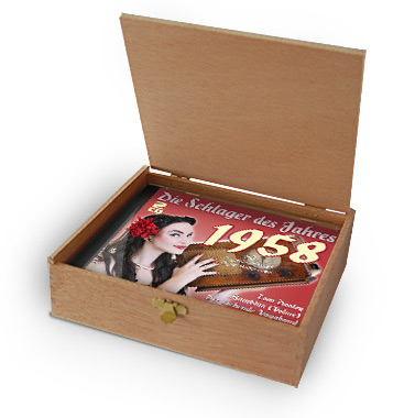 CD 1958 Schlager in Holzkiste mit Banderole und Siegel