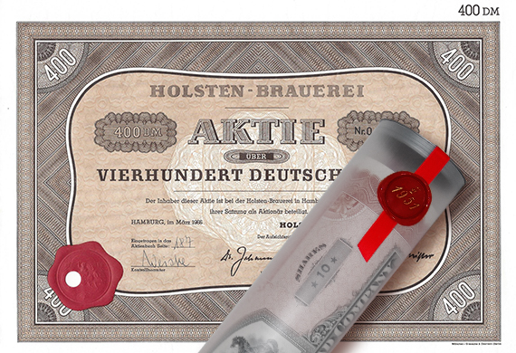 Aktie 1966 HOLSTEN BRAUEREI in edler Geschenkrolle