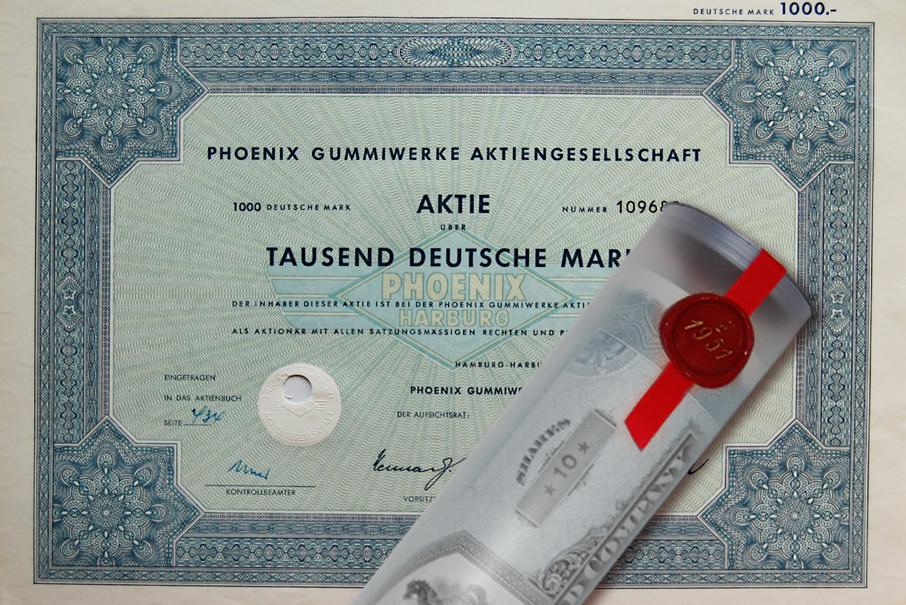 Aktie 1965 Phoenix Gummi AG Harburg in Geschenkrolle