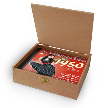 CD 1950 Schlager in Holzkiste mit Banderole und Siegel