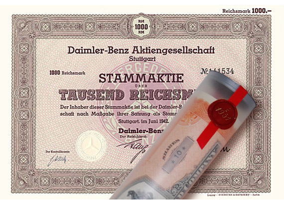 Aktie 1942 DAIMLER BENZ in edler Geschenkrolle