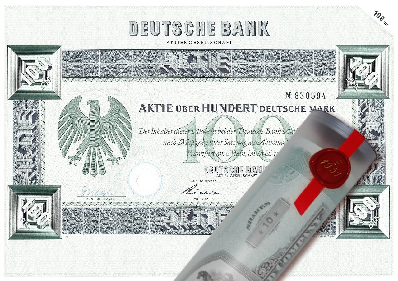 Aktie 1957 DEUTSCHE BANK in edler Geschenkrolle