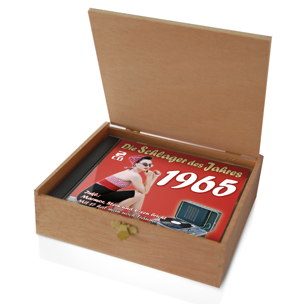 CD 1965 Schlager in Holzkiste mit Banderole und Siegel